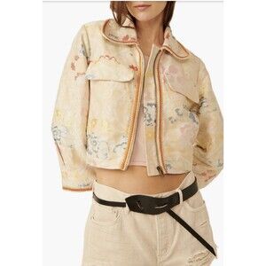 Free People Margot Floral Embroidered Crop Jacket Size Small